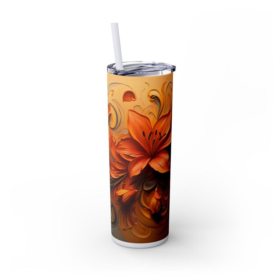 Golden Orange Floral Tumbler Wrap PNG for 20oz Skinny | 9.3x8.2 Fall Sublimation | Instant Download | Autumn Gift Idea product image (5)