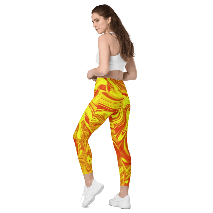 Leggings with Pockets - Yellow and Red Digital Fluid Art product image (1)