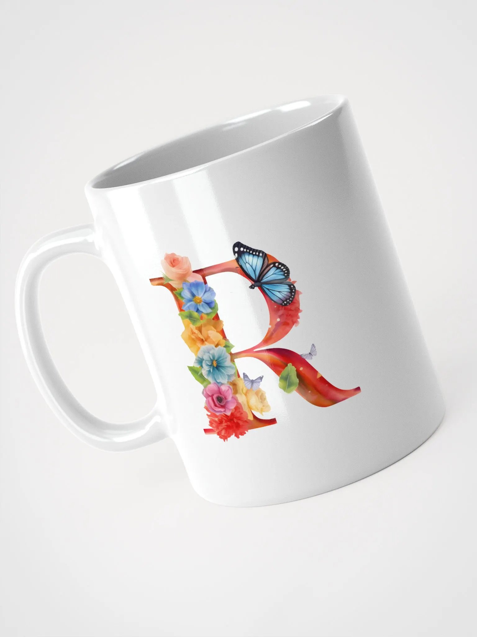 Letter R Monogram Floral Fantasy White Glossy Mug product image (7)