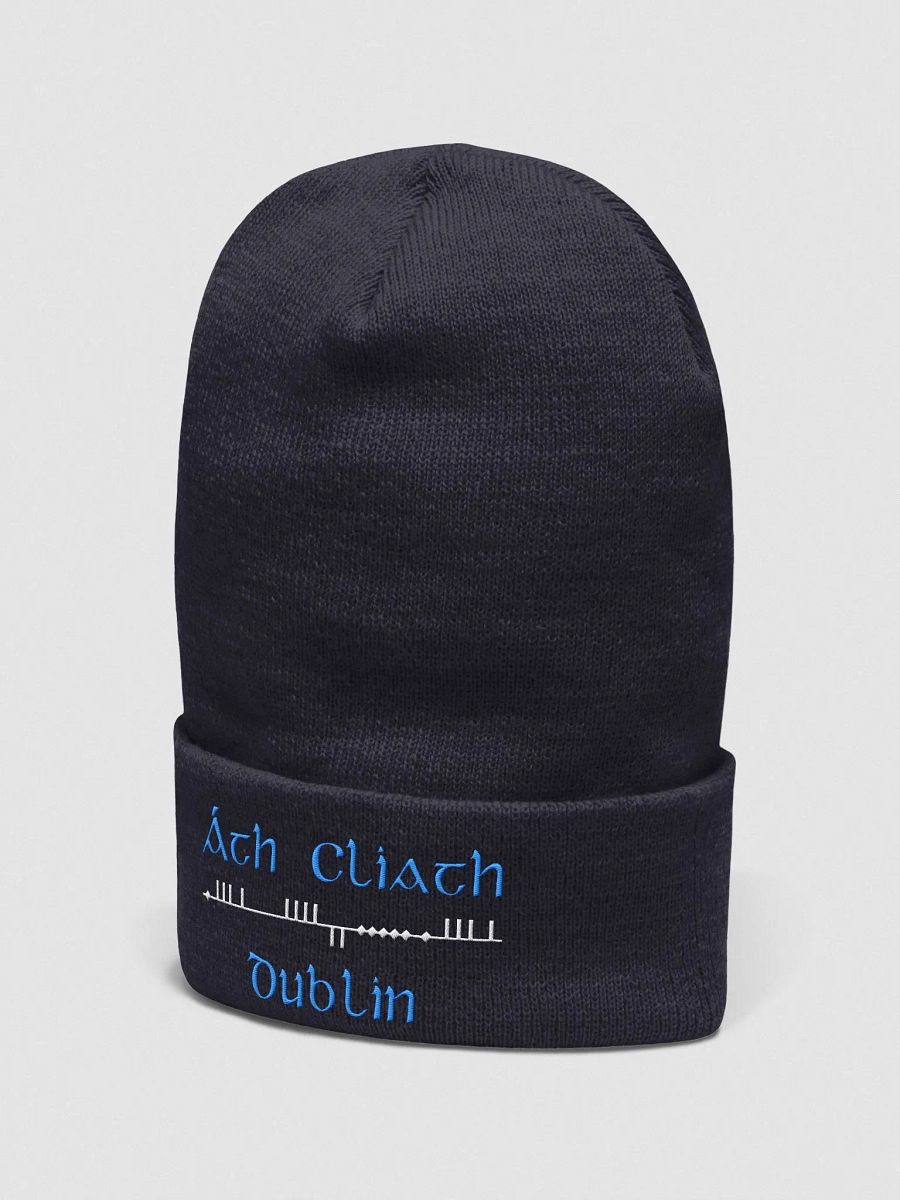 Dublin/Áth Cliath Scholastic style Ogham, Light Blue and white, embroidered Cuffed Beanie product image (5)