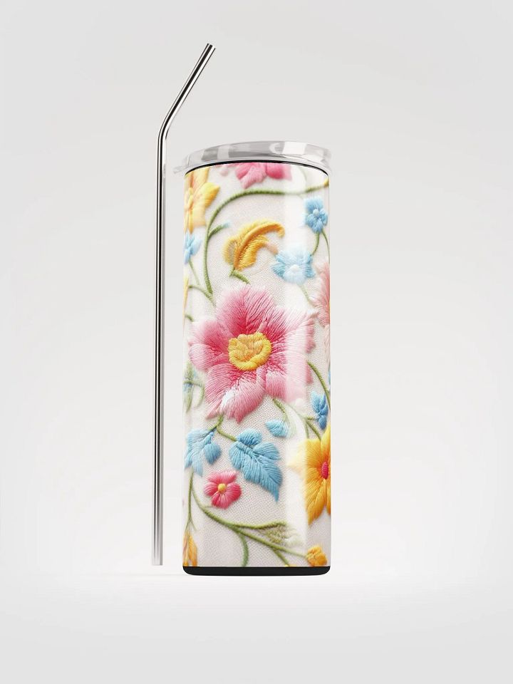 Radiant Floral Embroidered Stainless Steel Tumbler - Sustainable Chic for Your Daily Sips product image (1)