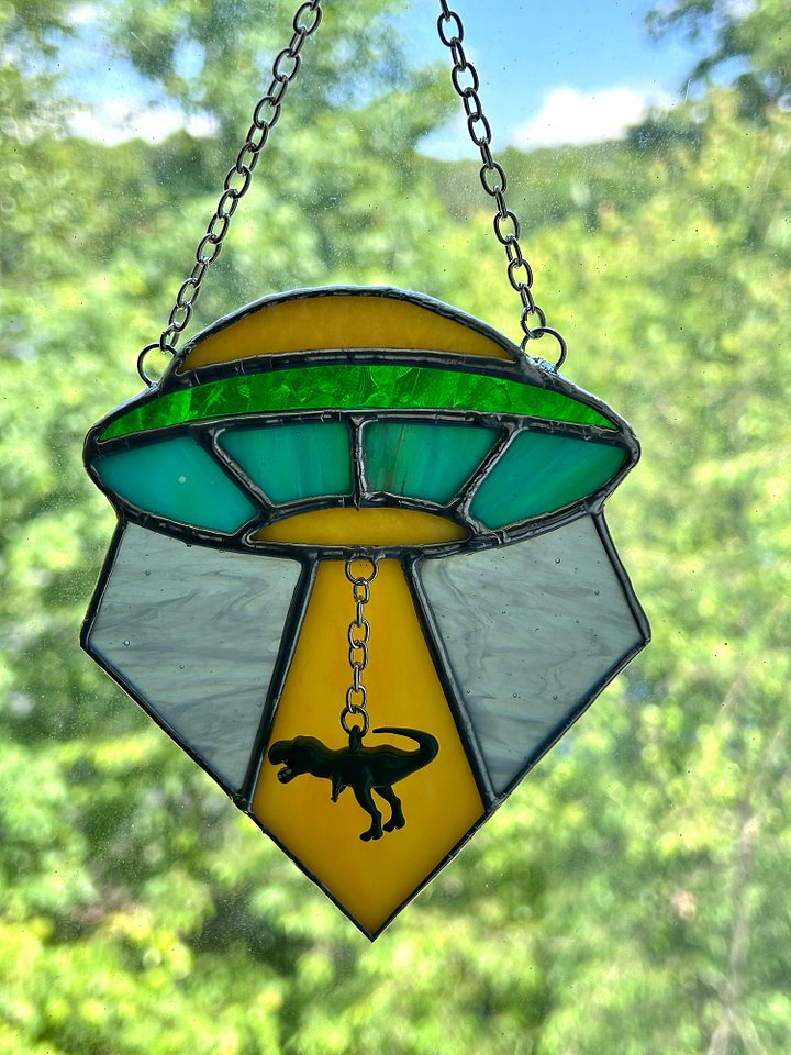UFO Abduction (Dino) Stained Glass Suncatcher product image (2)