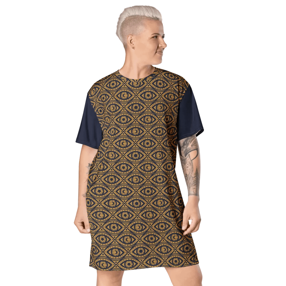 Boho Celestial Eyes Stars & Moons T-Shirt Dress product image (3)