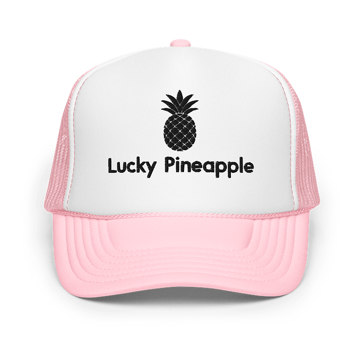 Lucky Pineapple Films Logo Embroidered Pink and White Trucker Hat product image (1)