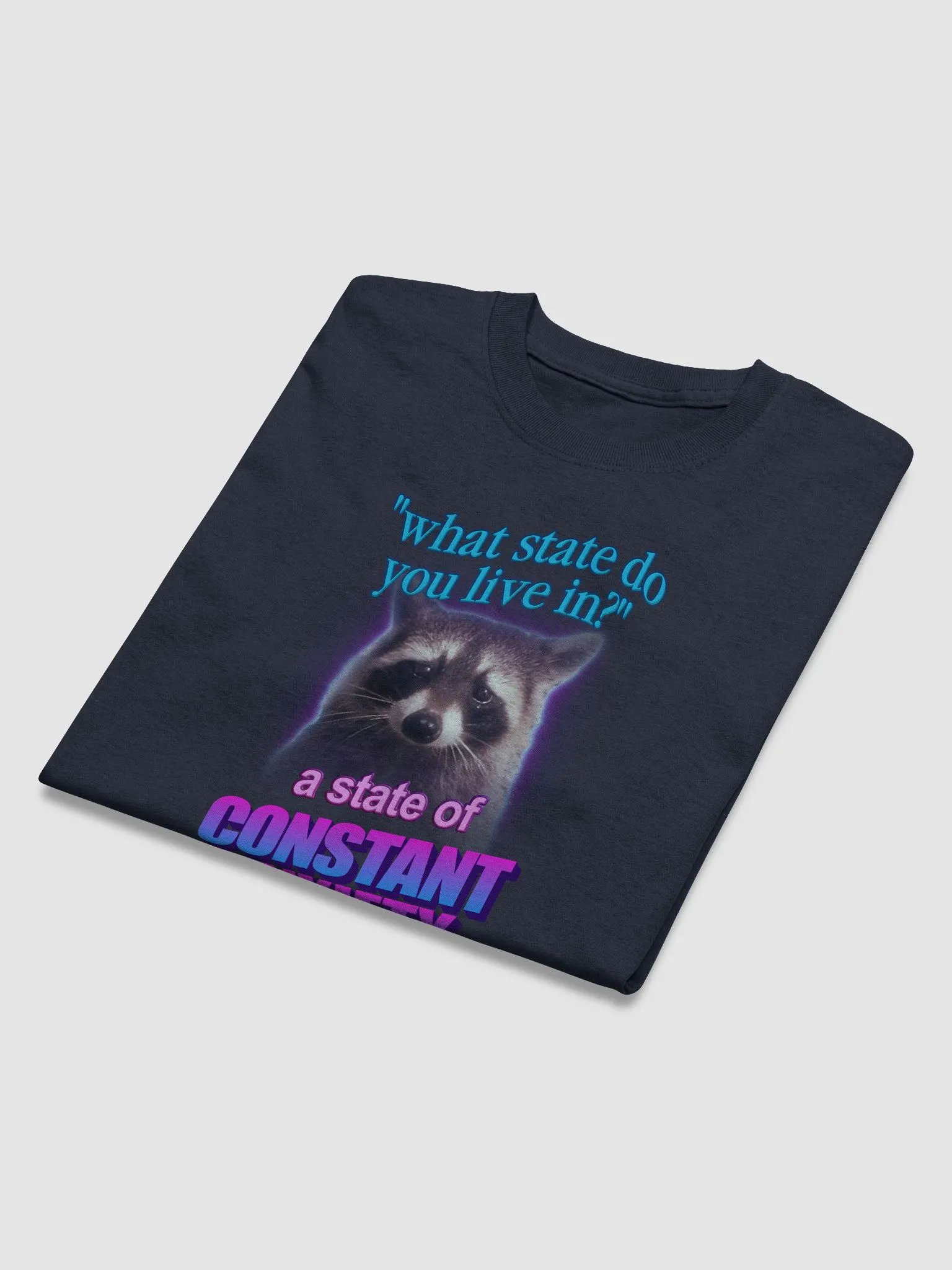 What state do you live in? A state of constant anxiety raccoon T-shirt product image (3)