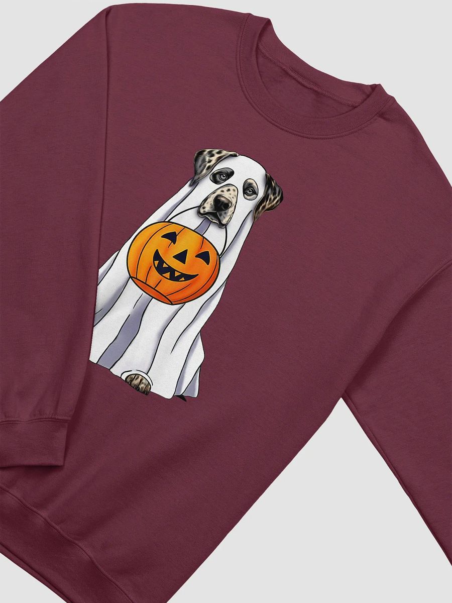Catahoula Leopard Dog Halloween Sweatshirt | Funny Halloween CLD Wearing a Ghost Costume with Pumpkin Basket product image (17)