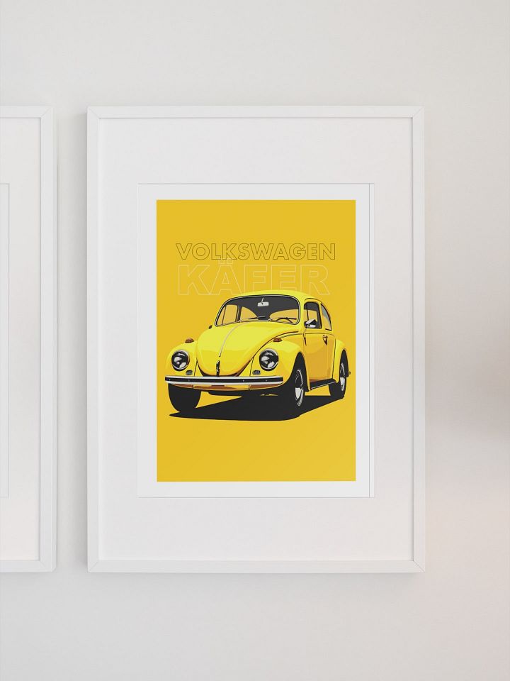 Iconic Yellow Volkswagen Beetle Poster, Vintage VW Käfer Wall Art, Classic Car Enthusiast Gift, Retro Automotive Decor, Collector's Print product image (1)