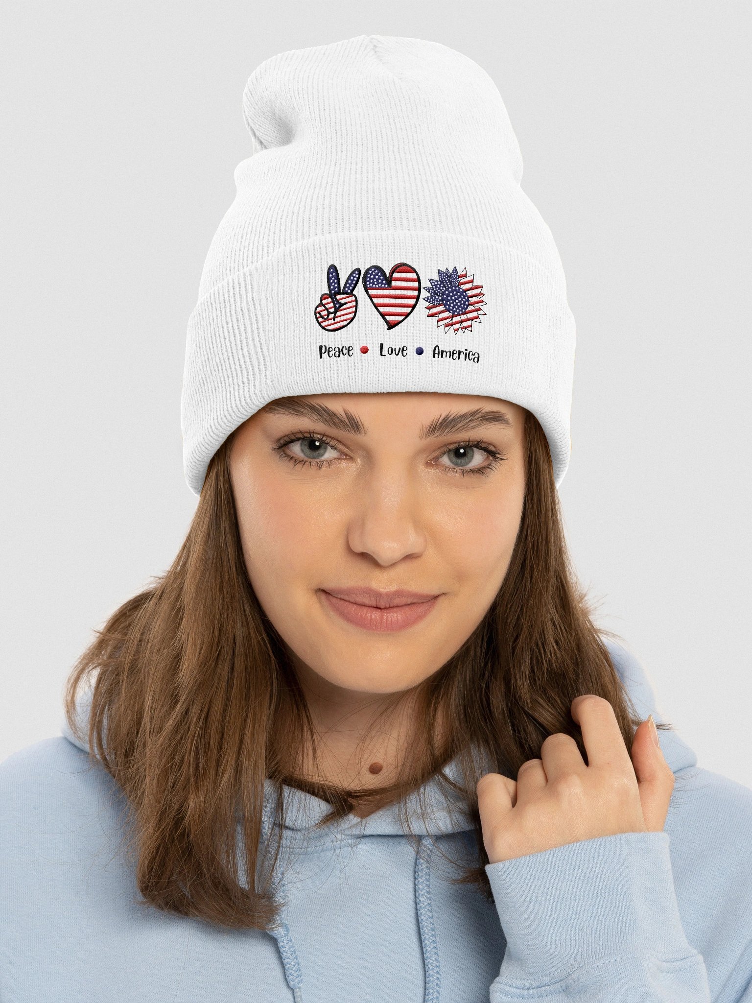 Peace, Love, and America Cuffed Beanie product image (1)