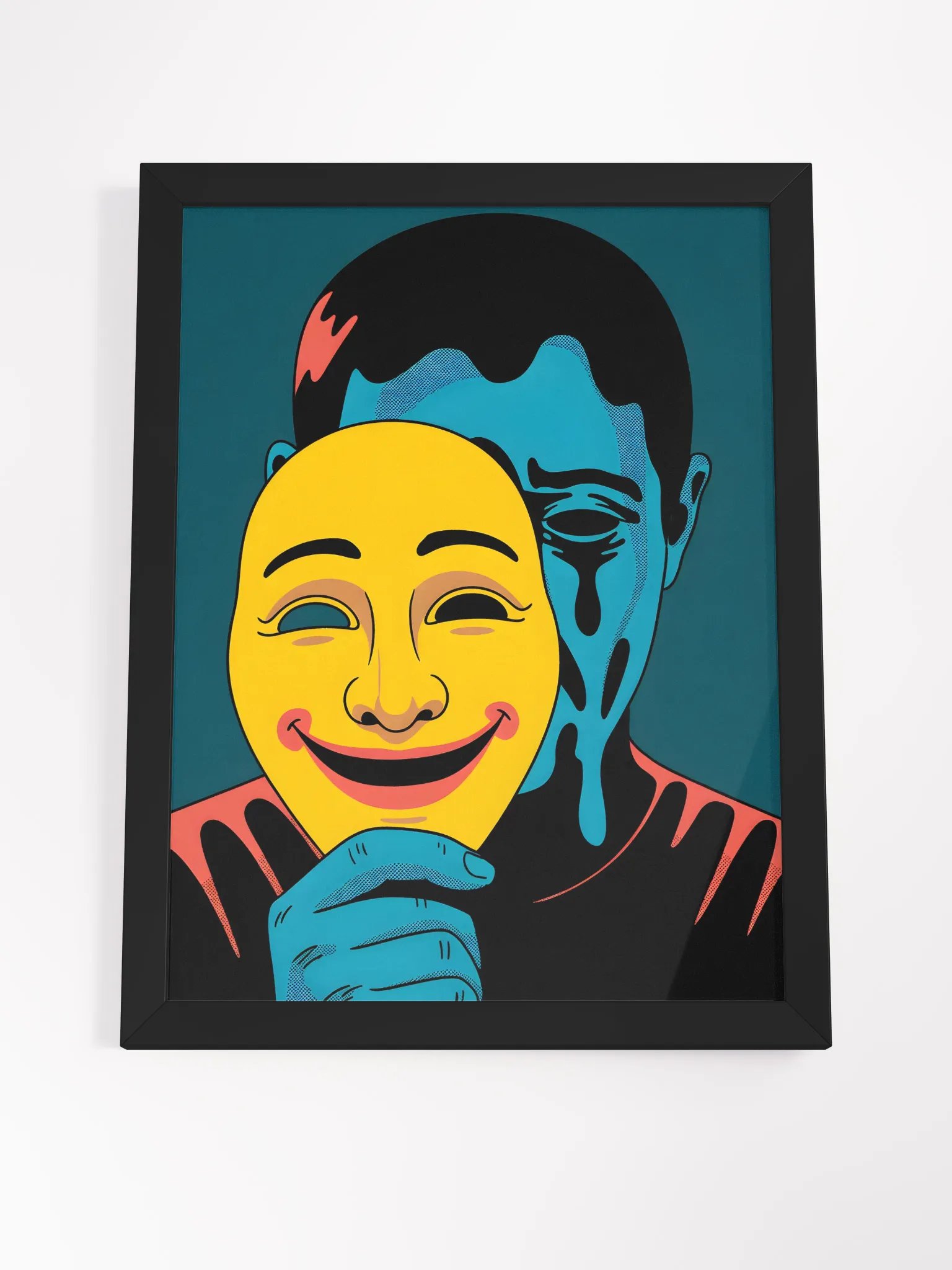 Masked Identity Pop Art Print | Bold Teal & Yellow Self-Discovery Decor product image (4)