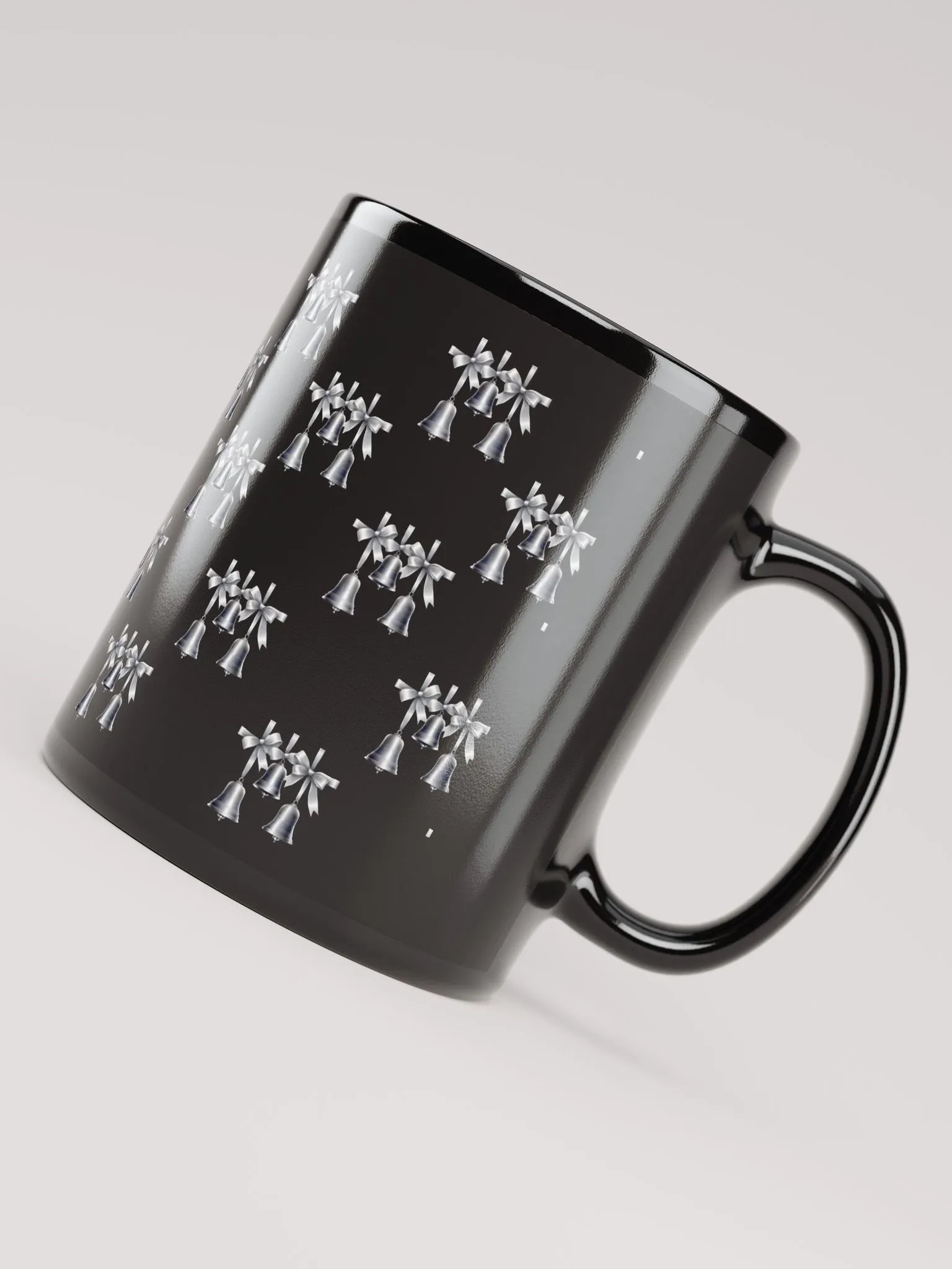 Silver Sleigh Bells Pattern Design Black Mug product image (7)