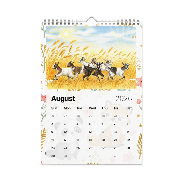 Adorable Animals Wall Calendar 2026 – Heartwarming Watercolor Illustrations of Cute Wildlife product image (2)