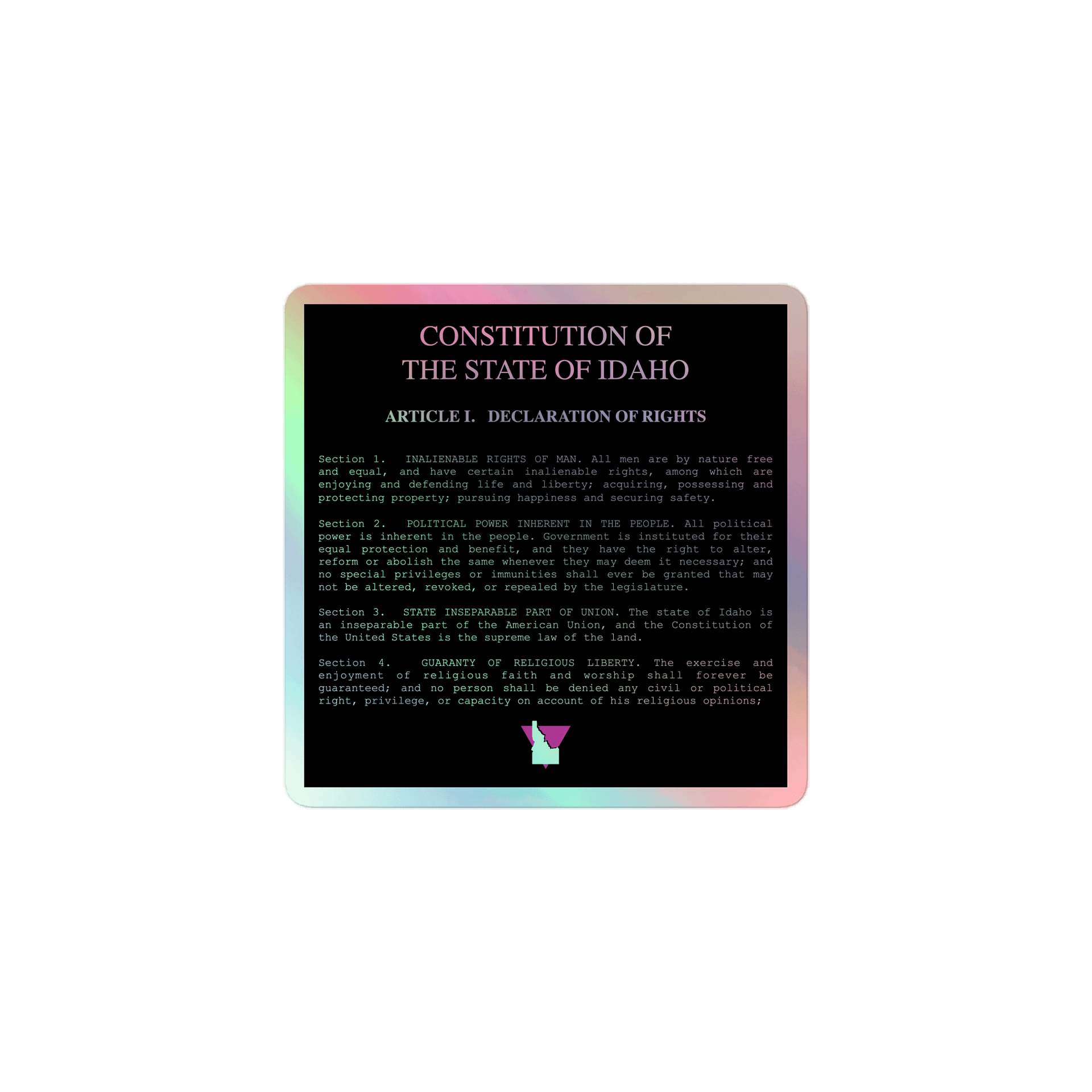 "DECLARATION OF RIGHTS" dark holo sticker product image (1)