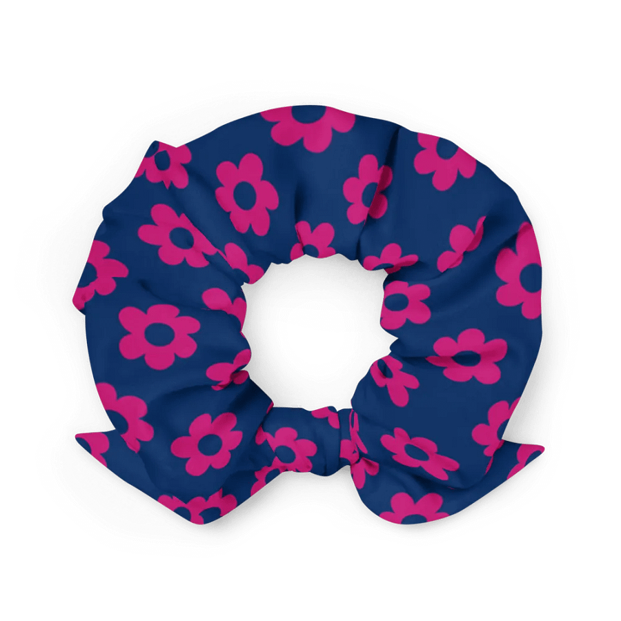 Dark Pink and Blue Fan Flower Scrunchie with Bow product image (2)