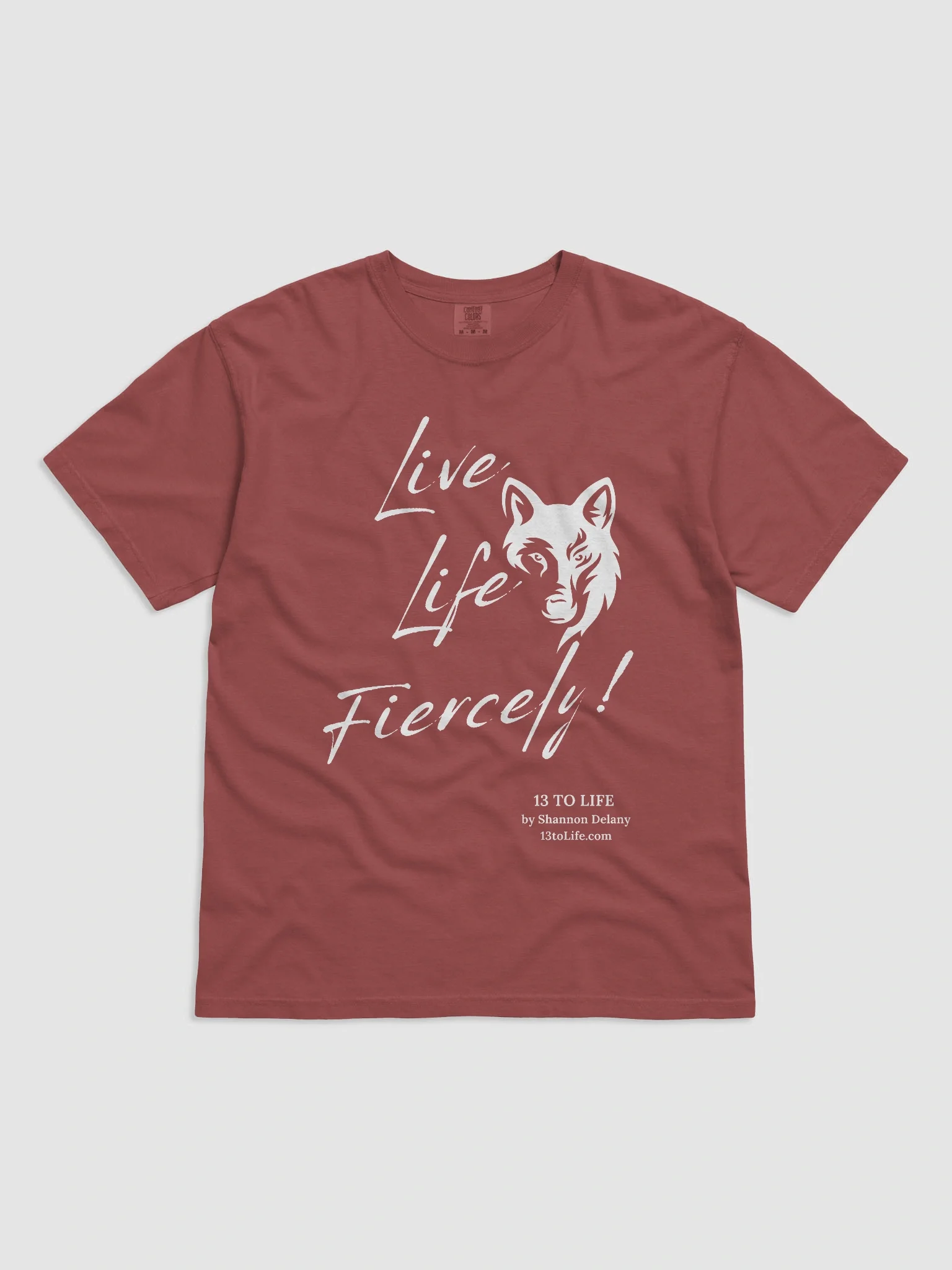 Live Life Fiercely – 13 TO LIFE Wolf T-shirt – White Print on Color product image (11)