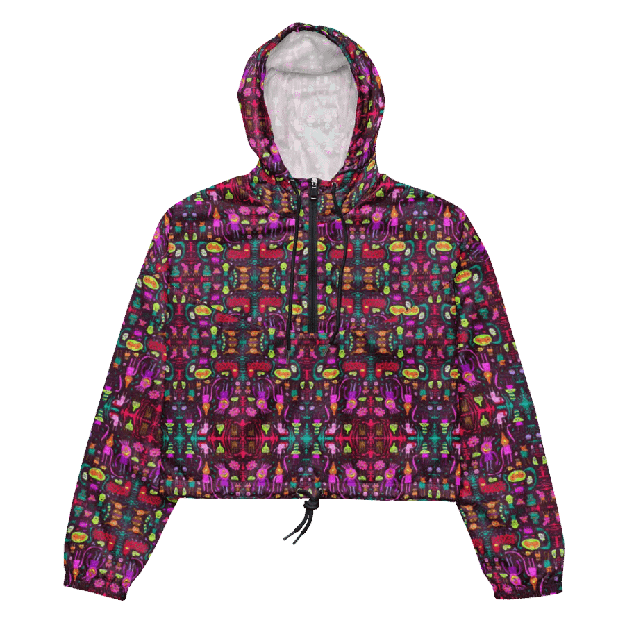 Abstract Darker Doodle Creatures Ladies Cropped Wind Breaker product image (9)