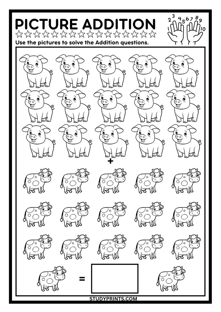 addition and subtraction worksheets for kindergarten with pictures product image (1)