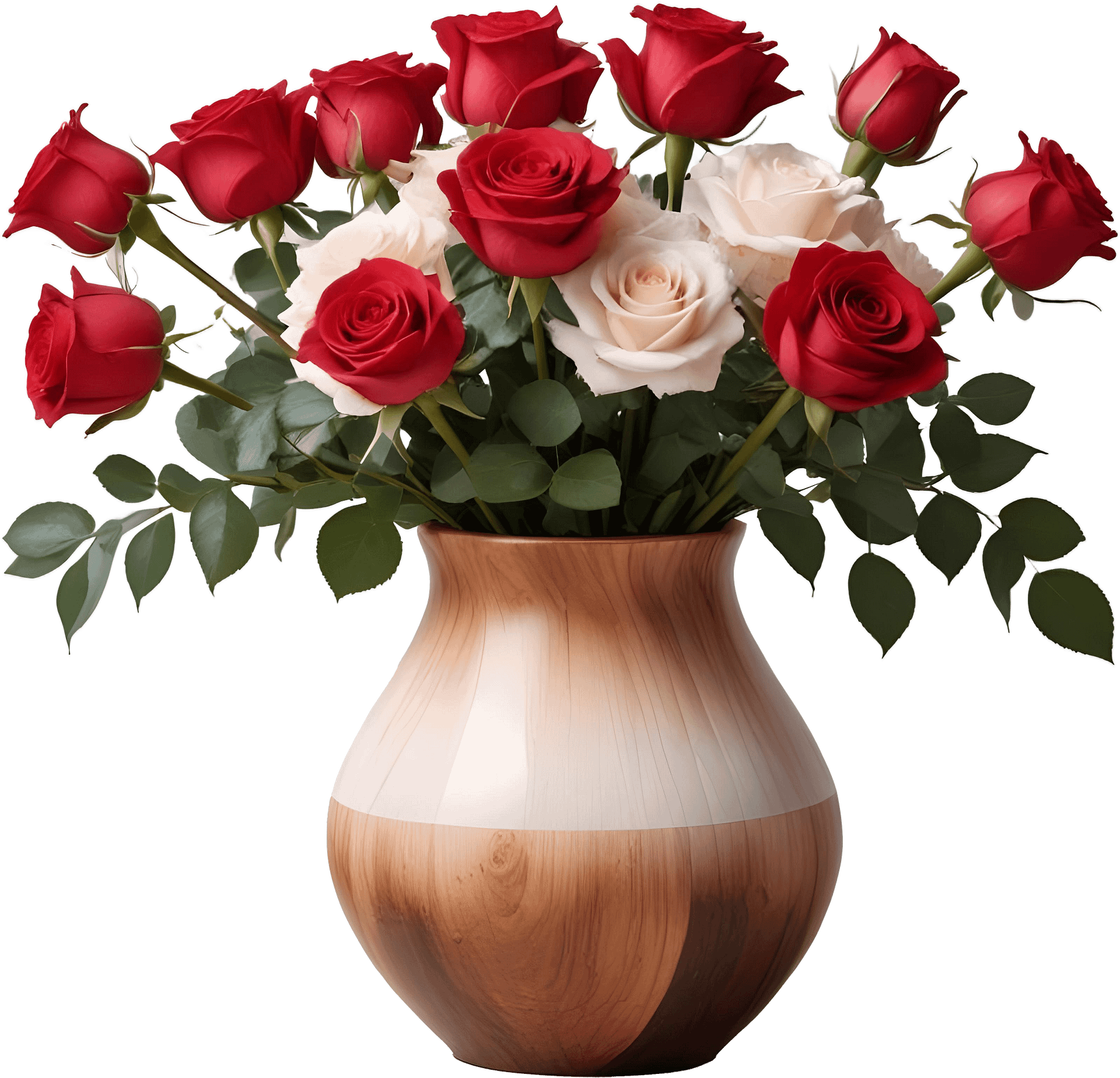 Warm Wood Gradient Vase with Red and Cream Roses PNG product image (1)