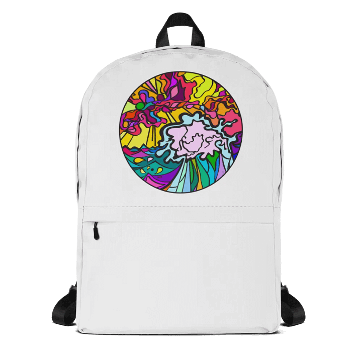 Vibrant Stained Glass Swirls Backpack – Wave at Sunset product image (1)