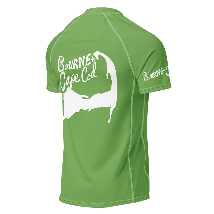 BRN.2C.C.™/BOURNE to Cape Cod™ | Men’s Performance Rash Guard | Recycled UPF 50+ Surf Shirt | White Logos on Green product image (2)
