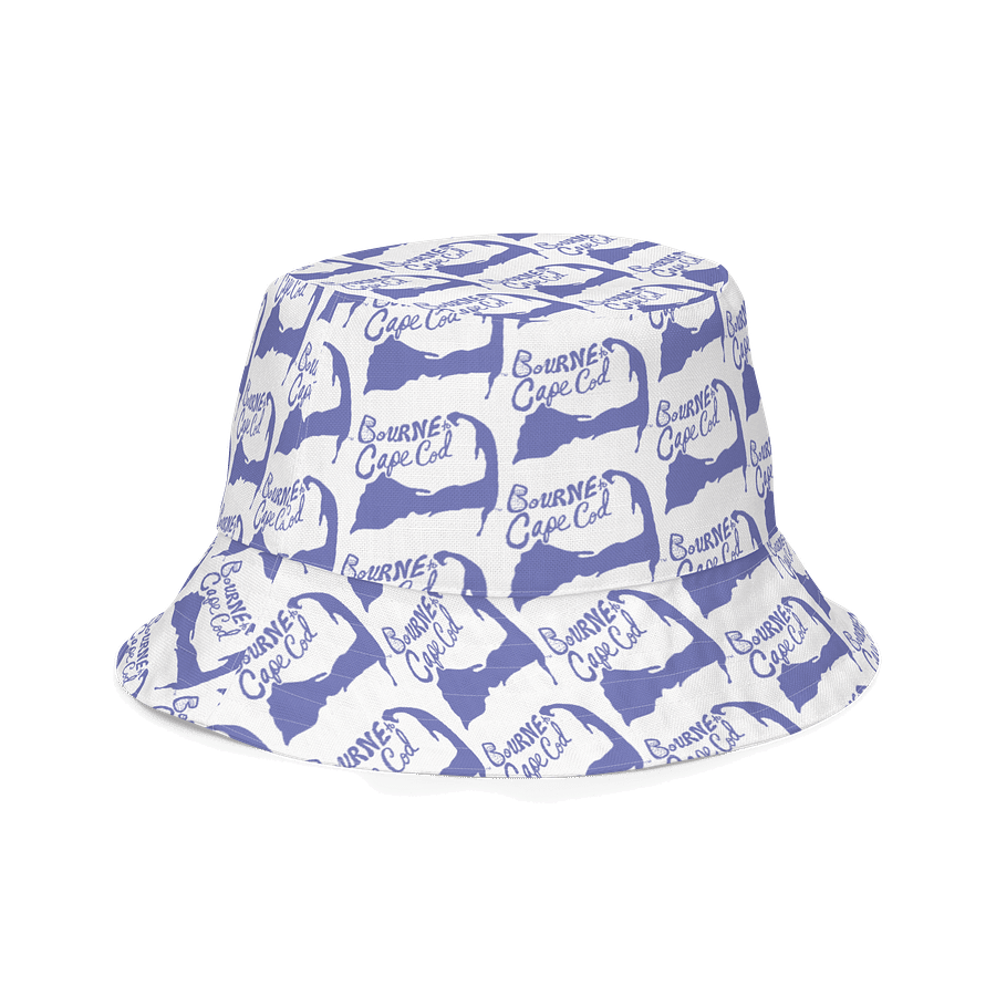 Adults Unisex | Reversible Bucket Hat | BOURNE to Cape Cod™ x BRN.2C.C.™ All-Over Logo Print | Coastal Style Sun Hat | Slate Blue & White product image (5)