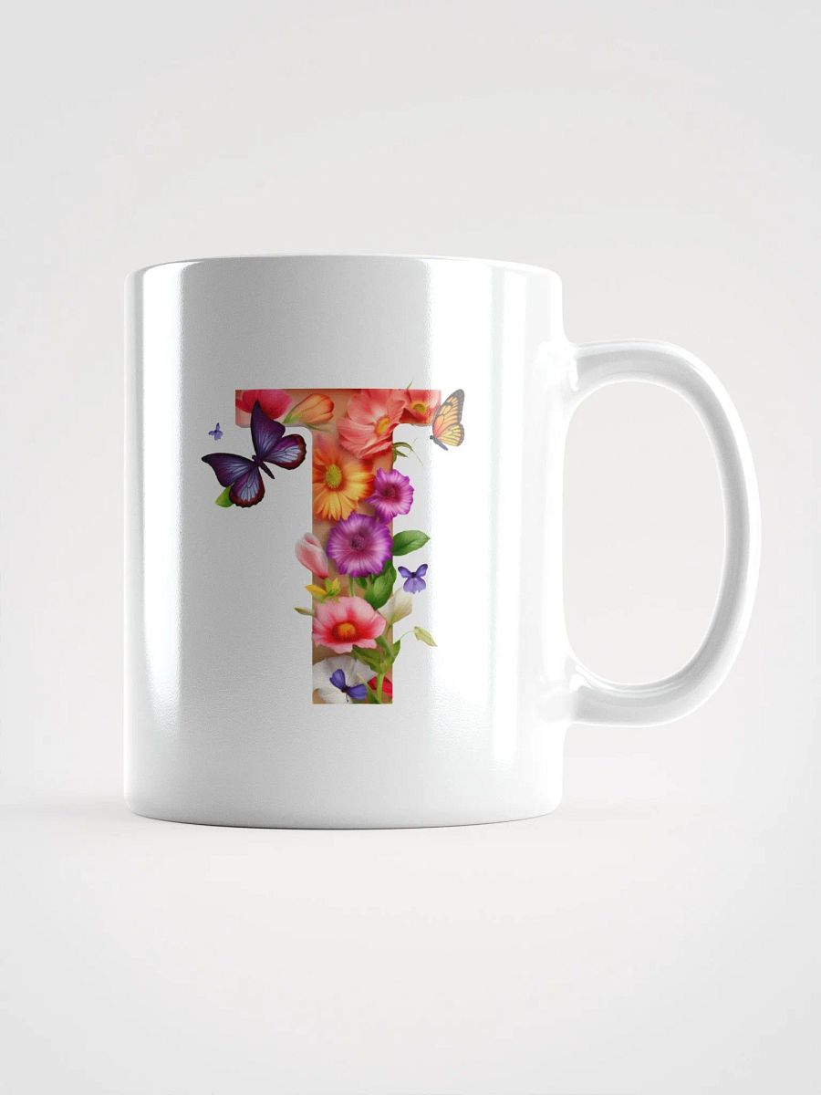 Letter T Monogram Floral Fantasy White Glossy Mug product image (2)