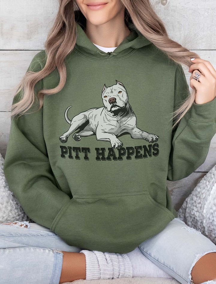 Pitt Happens Hooded Sweatshirt of a Pitbull Terrier (Cropped Ears - White) | Funny Hoodie for Pitbull, Bully, and Staffordshire Terrier Paw-rents product image (13)