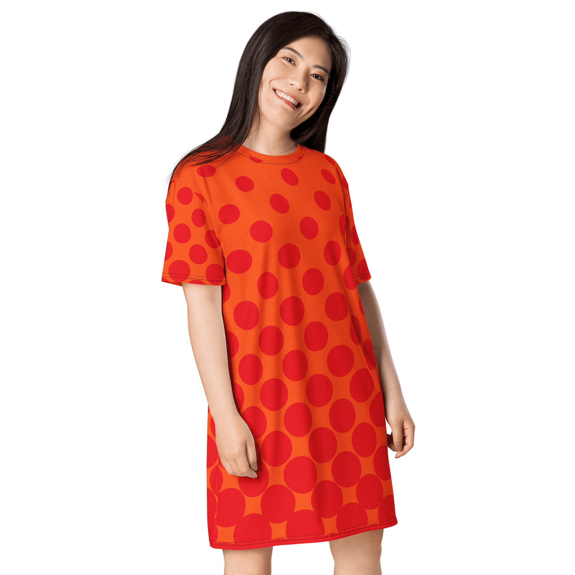 Trendy Oversized T-Shirt Dress with Exclusive Orange Polka Dot Design - TDSMUSIC.com product image (4)