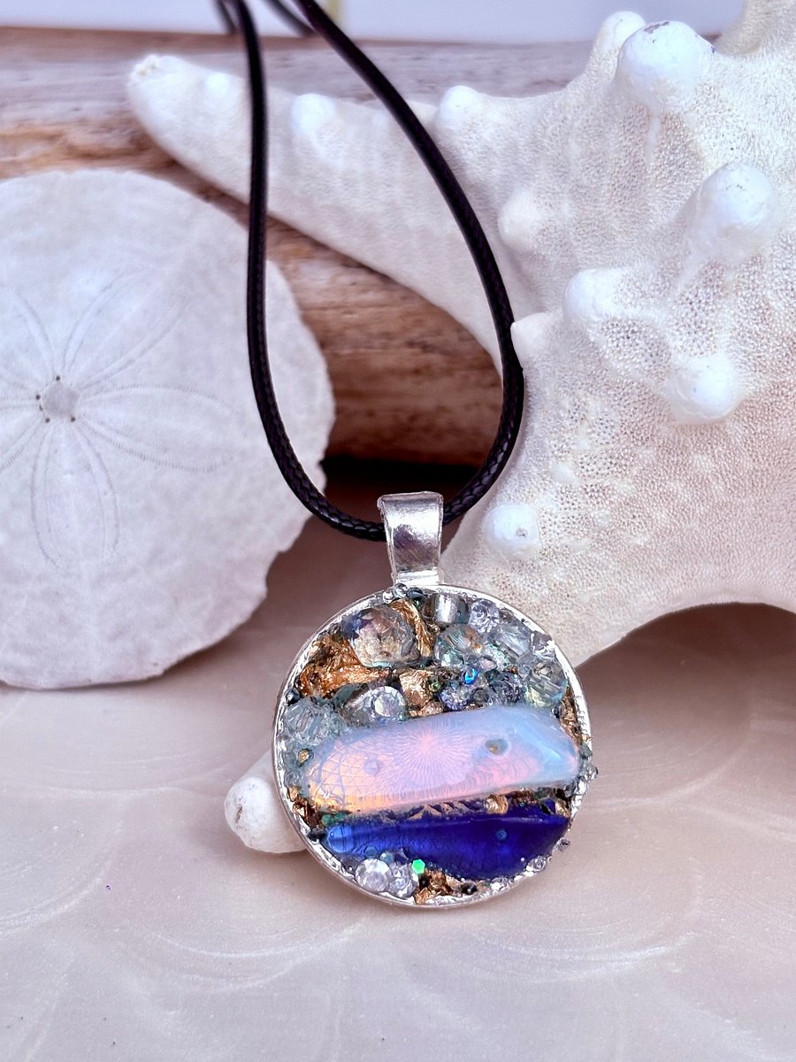 Mixed Metal Horizon Sea Glass Pendant Necklace | Handmade Bead & Sea Glass Art | Coastal Charm Jewelry by Monique Faella Designs™ | MFD-00226 product image (1)