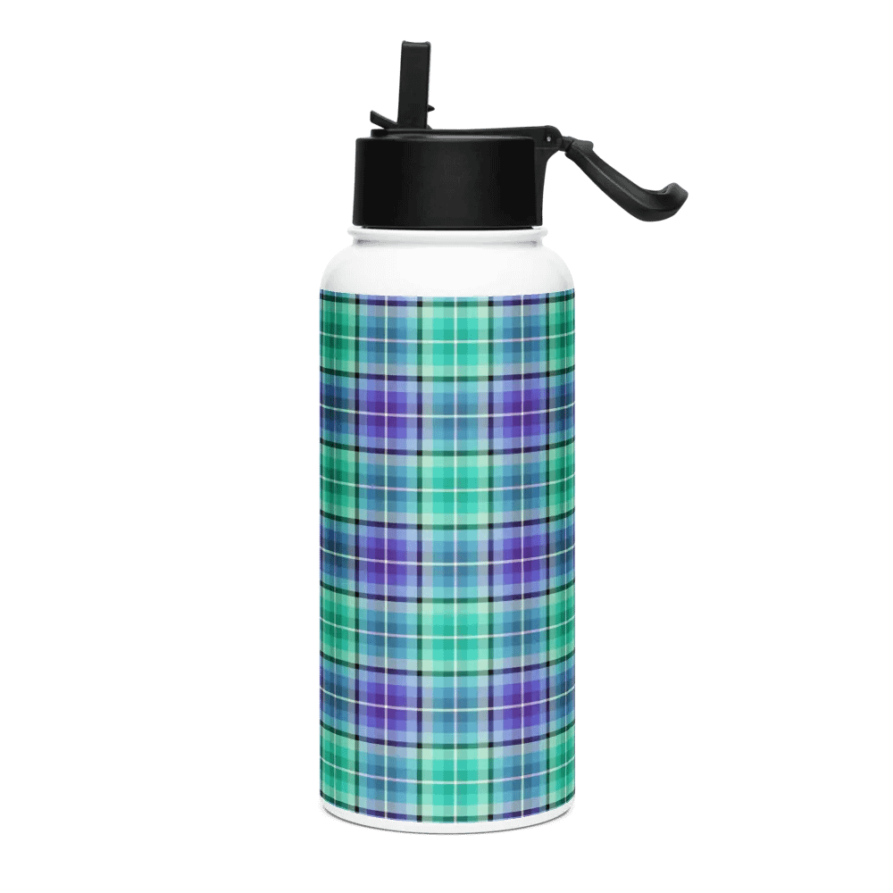 Bright Green and Purple Plaid Water Bottle product image (2)