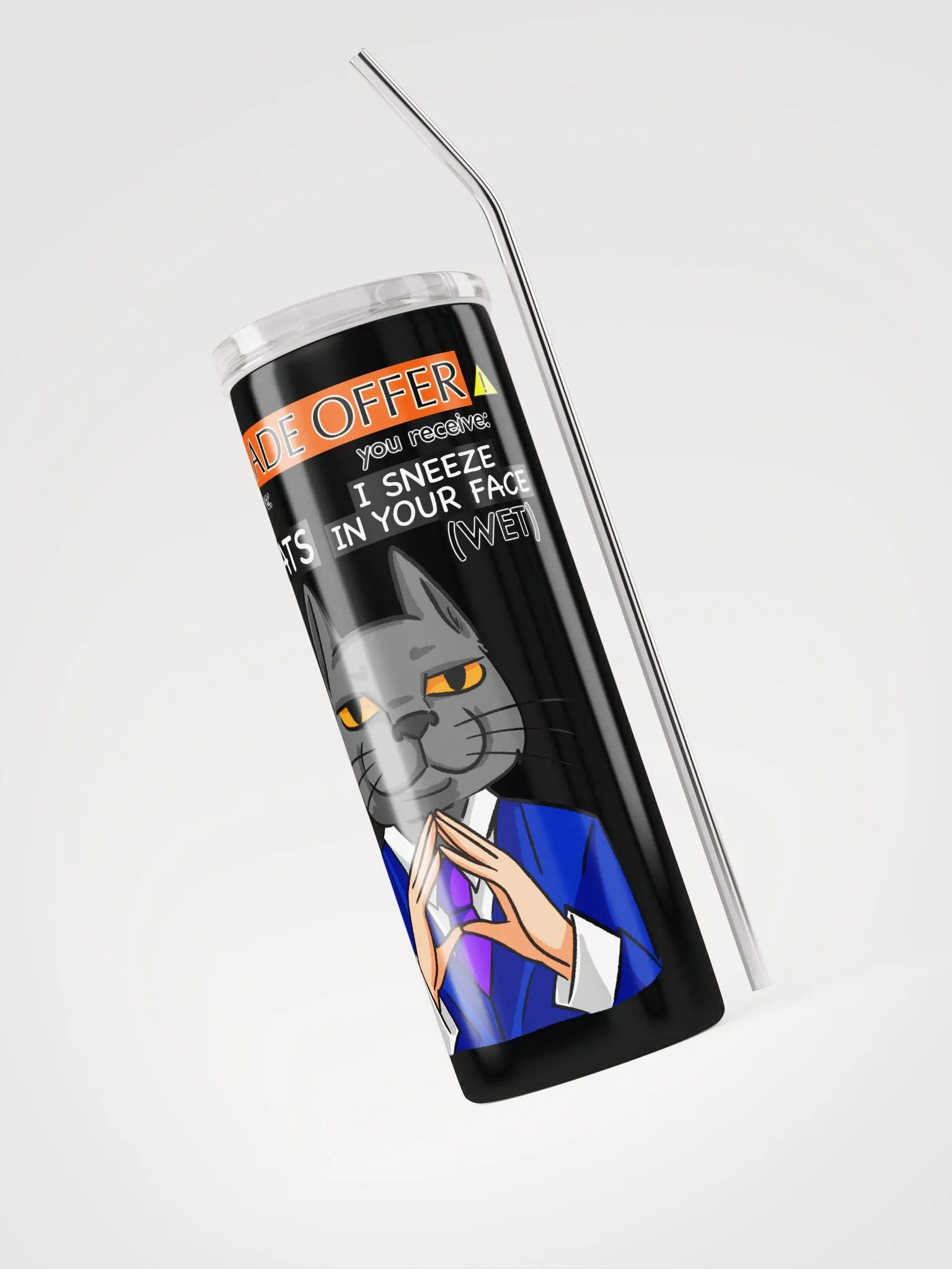 Trade Offer Human-Cat Meme Stainless Steel Tumbler / Black-White product image (3)