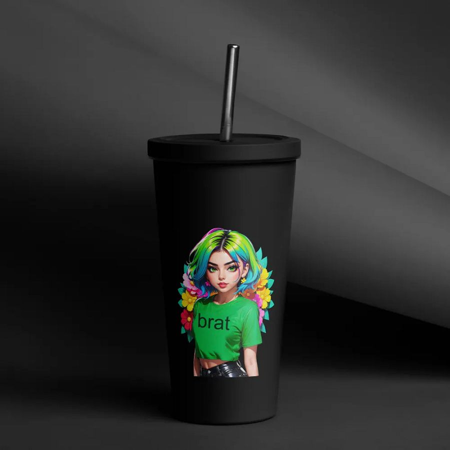 Brat 20 oz Tumbler Cup - Black - Insulated Tumbler with a Straw v1 product image (12)