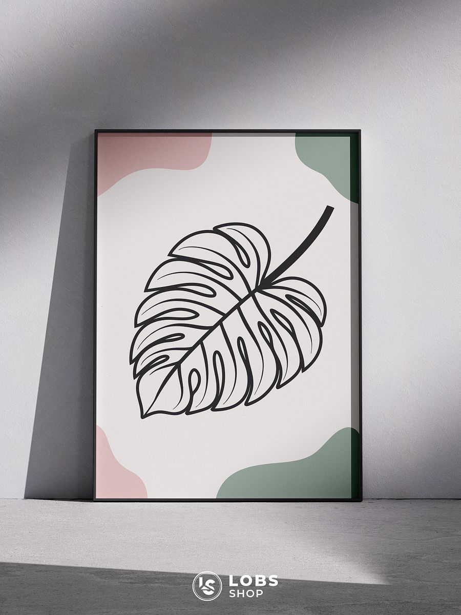 Chic Monstera Leaf Printable Poster with Geometric Design – Elevate Your Space with Botanical Art product image (1)