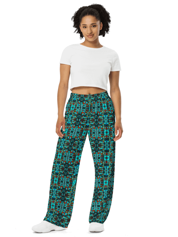 Turquoise Stained Glass - All-Over Print Wide-Leg Pants product image (1)