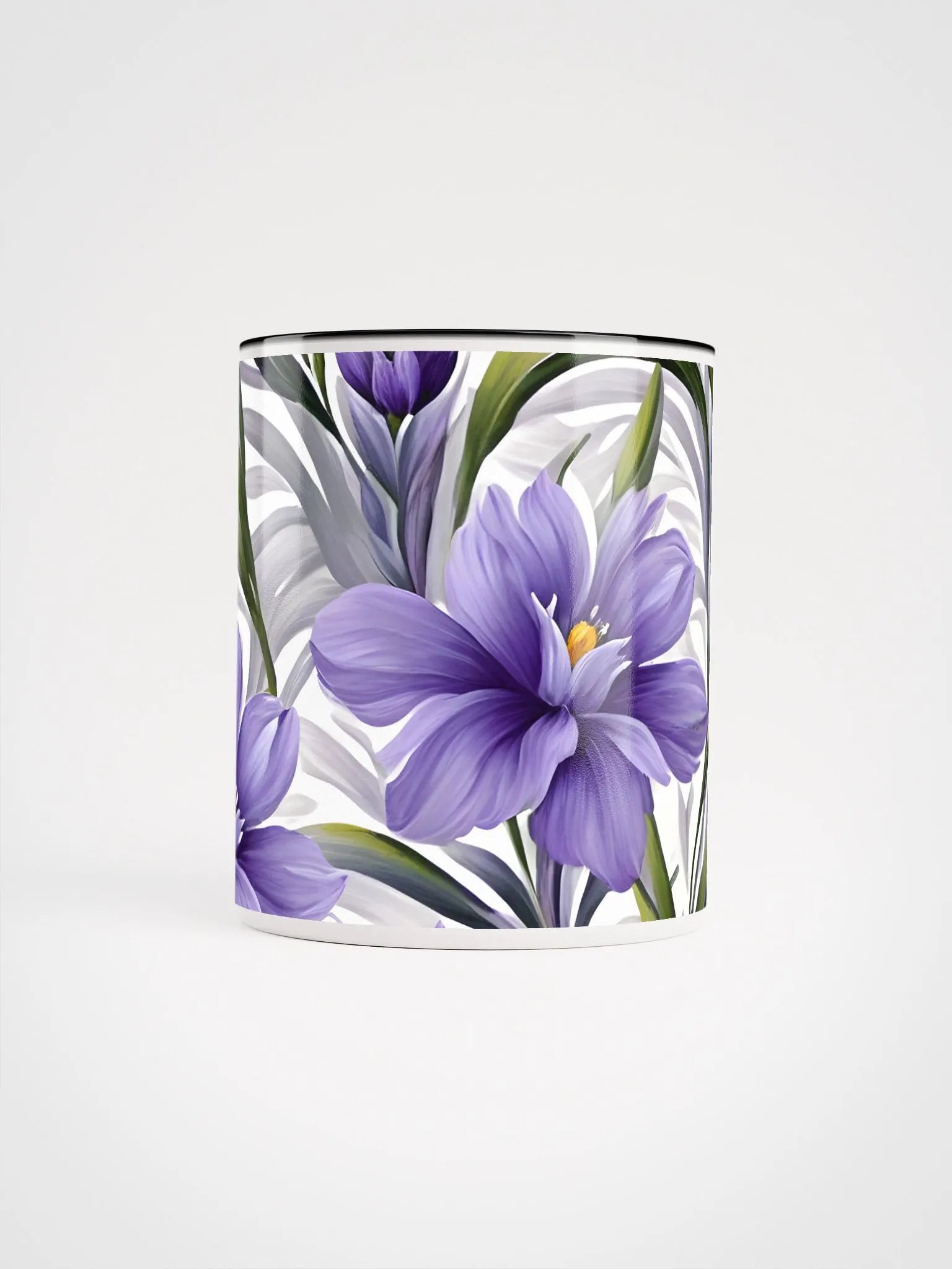 Coffee Mug with Color Inside - Purple Floral Pattern on White Background product image (4)