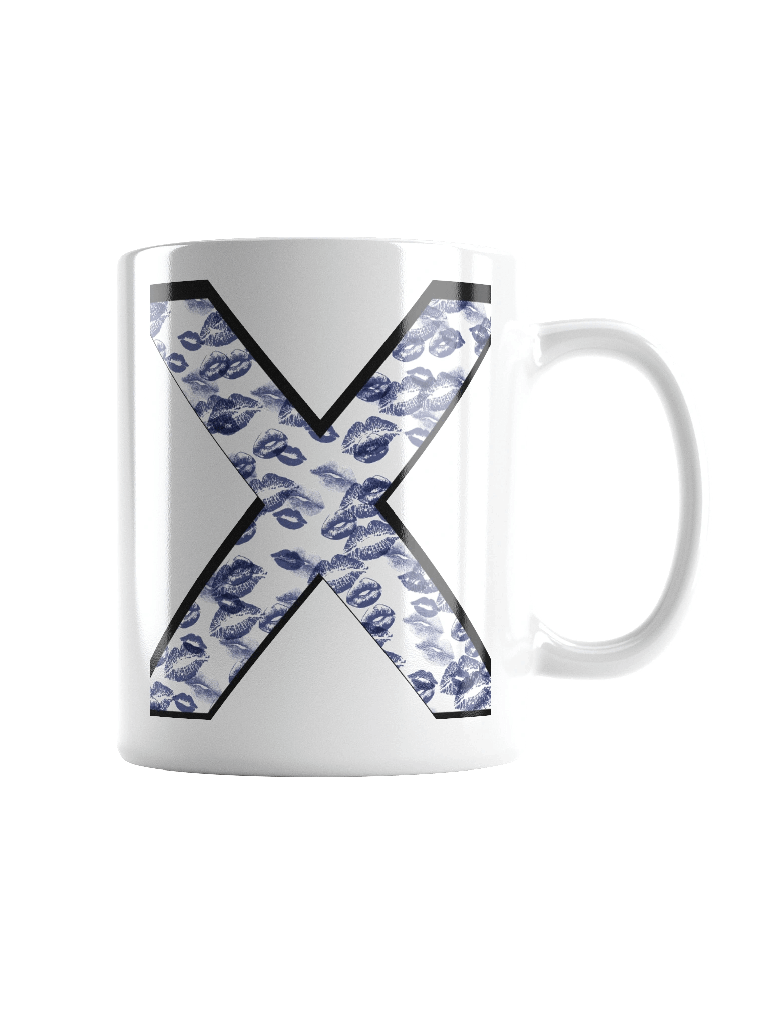 White X Dark Blue Lipstick Kisses | Glossy White Mug product image (1)