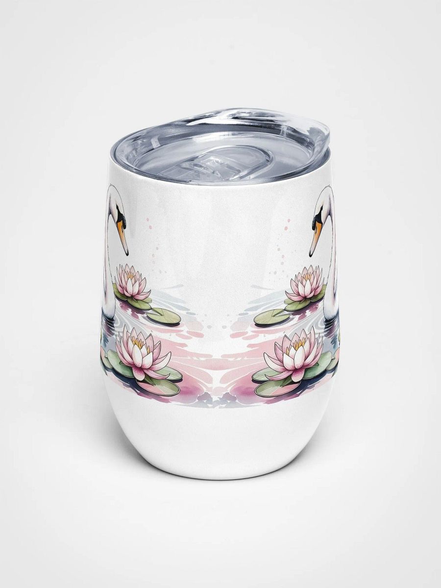 Graceful Swan in Water Lilies 12 Oz Wine Tumbler – Elegant Swan & Water Lily Watercolor Design product image (3)