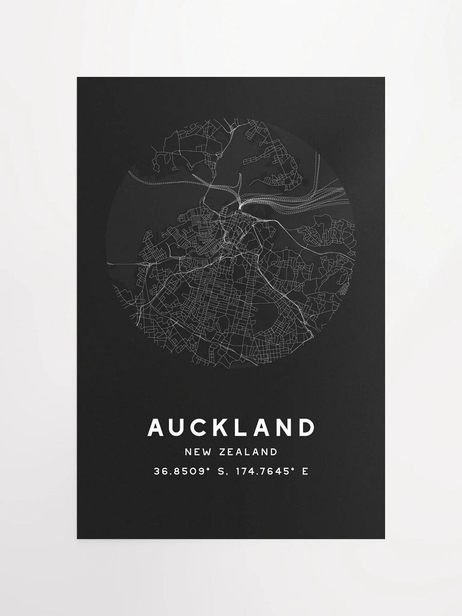 Auckland Street Map Poster – Black Minimalist Circular City Art product image (4)
