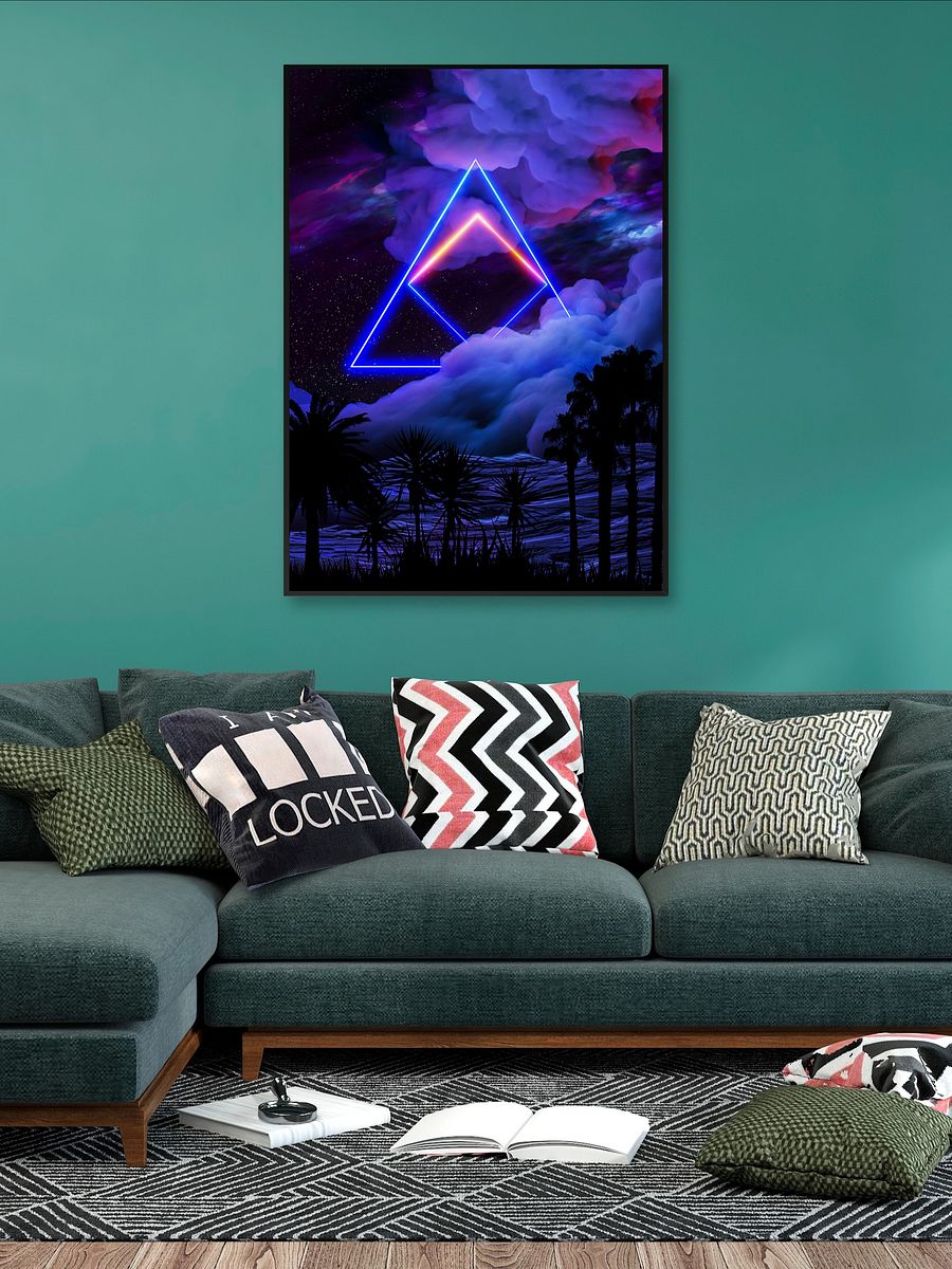 Neon palms landscape: Triangle [synthwave/vaporwave/cyberpunk] — Aesthetic retrowave poster product image (2)