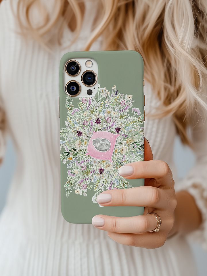 SLEEPY CAT IN FLOWERBED IPHONE CASE product image (2)
