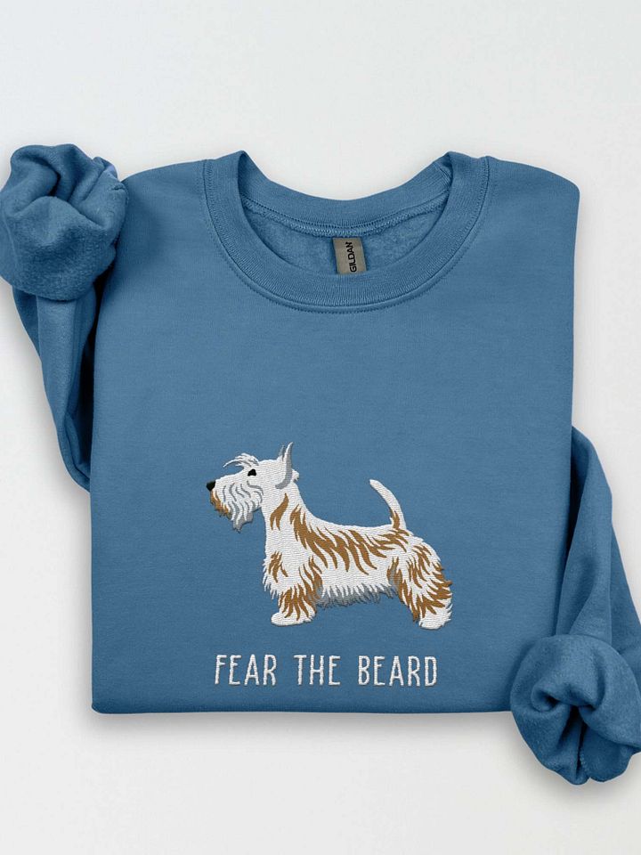 Fear the Beard Sweatshirt (Embroidered) of a Scottish Terrier(White) product image (1)