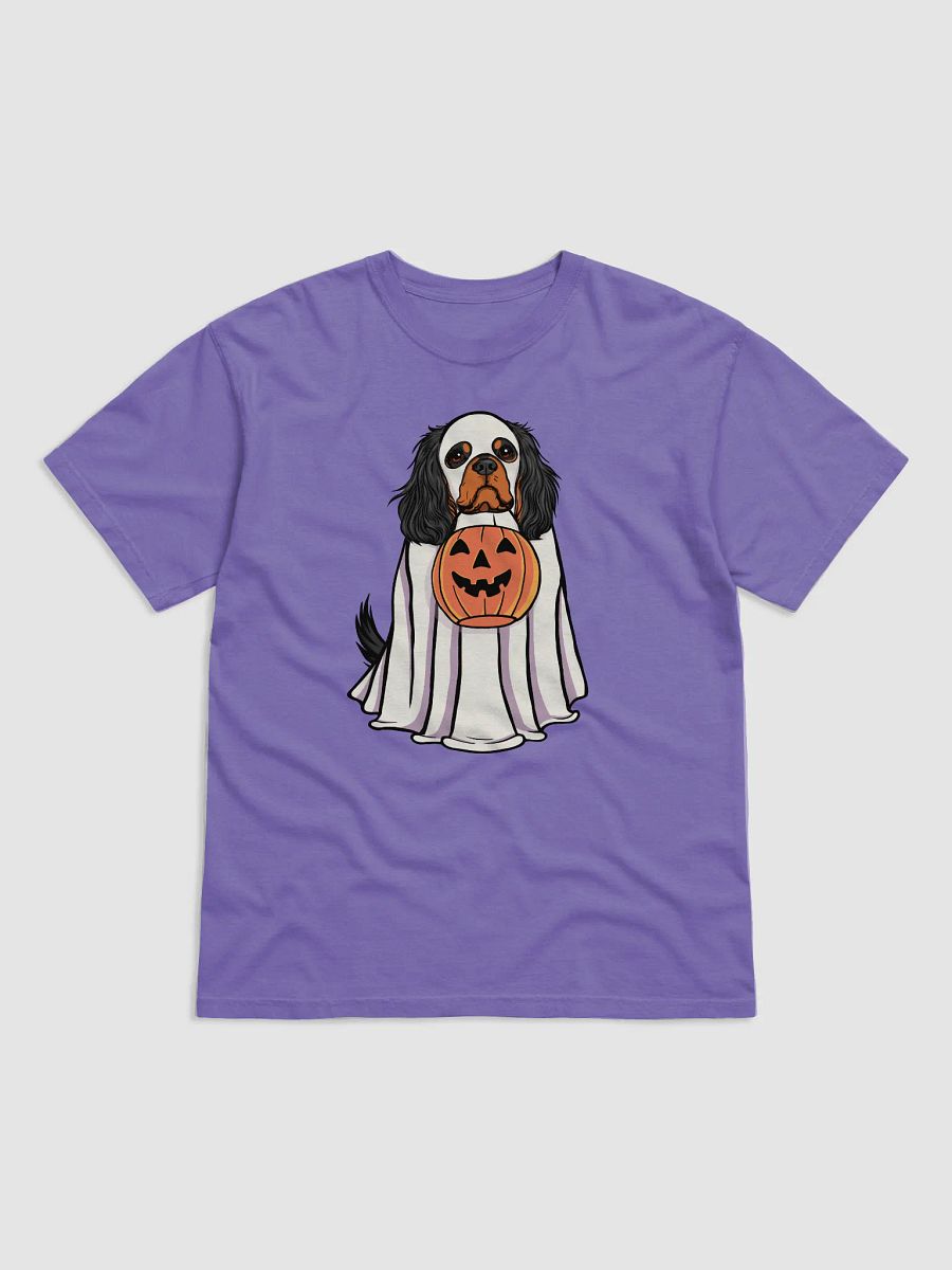 Funny Halloween Cavalier King Charles Spaniel(Black & Tan) T-Shirt | Funny Cavalier Wearing a Ghost Costume and Holding a Pumpkin Basket product image (23)