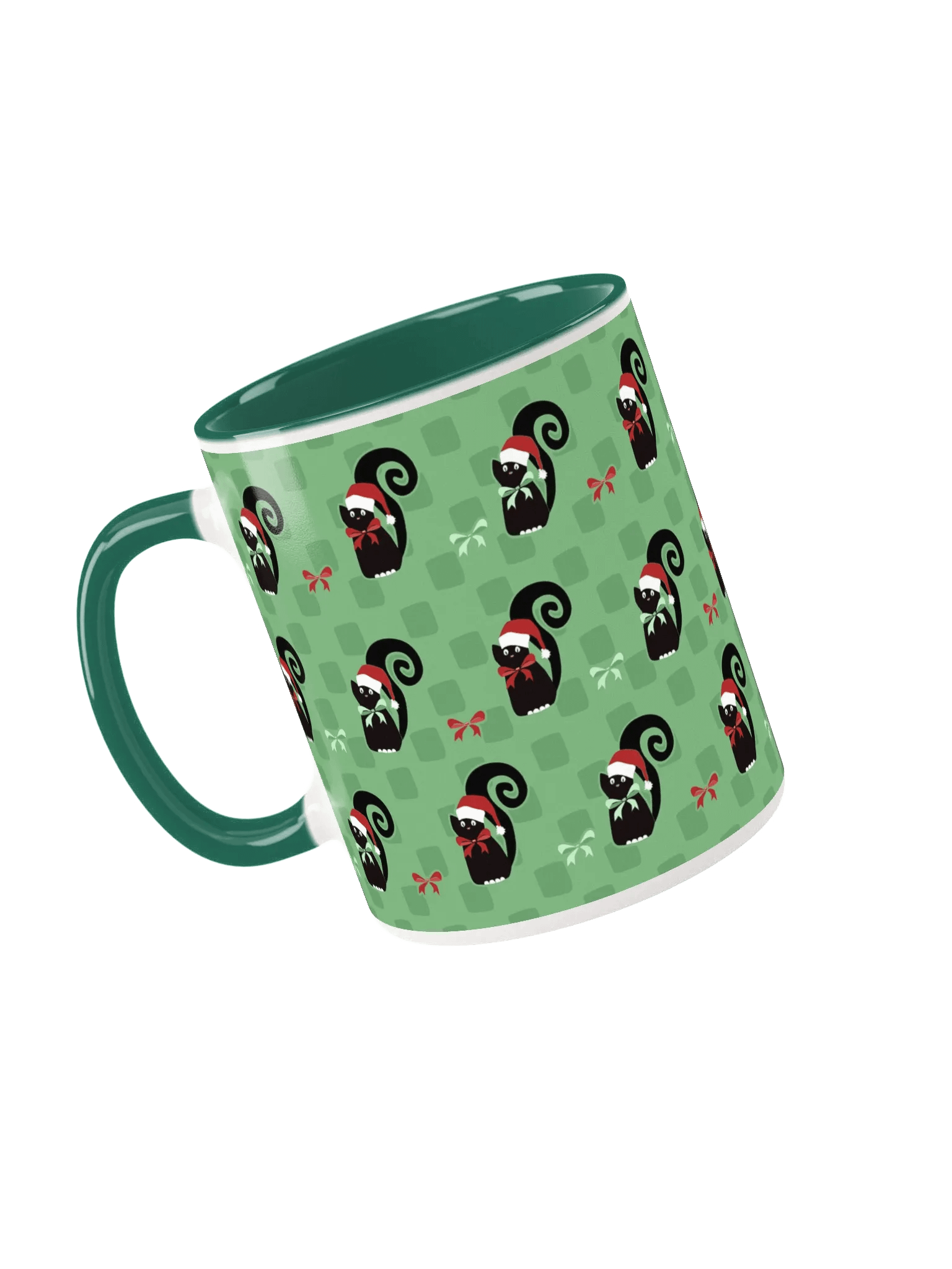 Black Christmas Kitties In-A-Row on Green on Ceramic Mug product image (8)