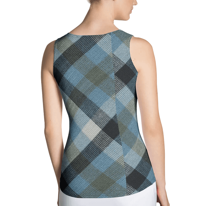 ALL-OVER PRINT BLUE WHITE AND BLACK CHECKERED PATTERN VINTAGE CHECKERED WOMEN'S TANK TOP product image (2)