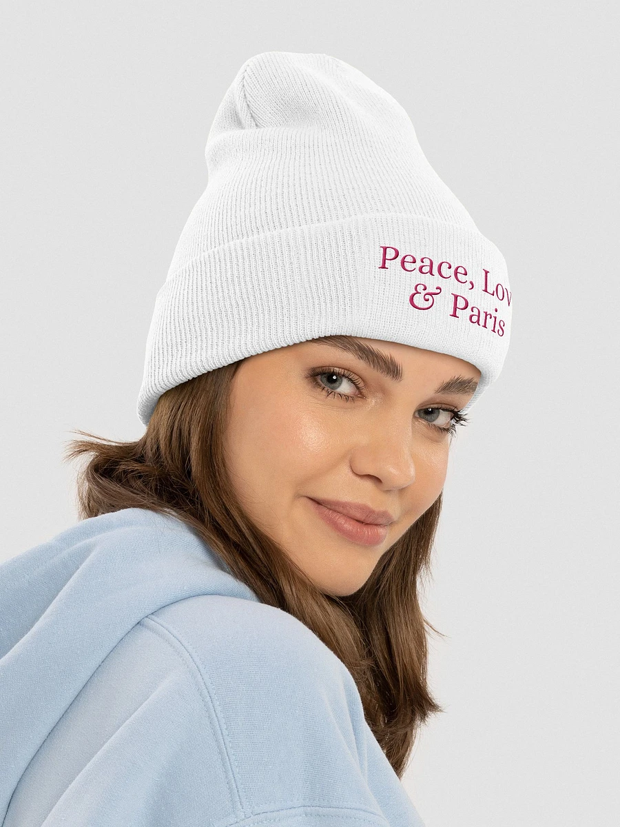 Peace, Love & Paris Cozy Comfort Beanie - Pink Embroidery product image (14)