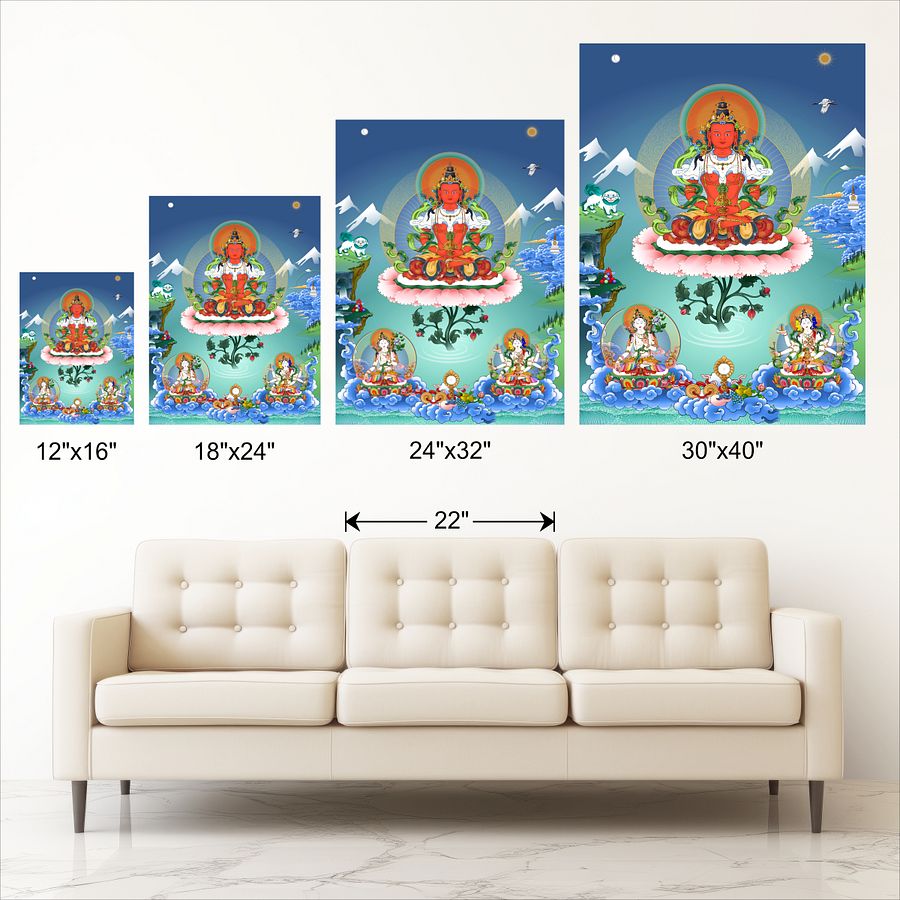 Amitayus Buddha with White Tara and Namgyalma thangka canvas print product image (11)