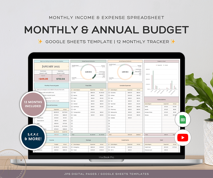 Monthly and Annual Budget Spreadsheet Template product image (1)
