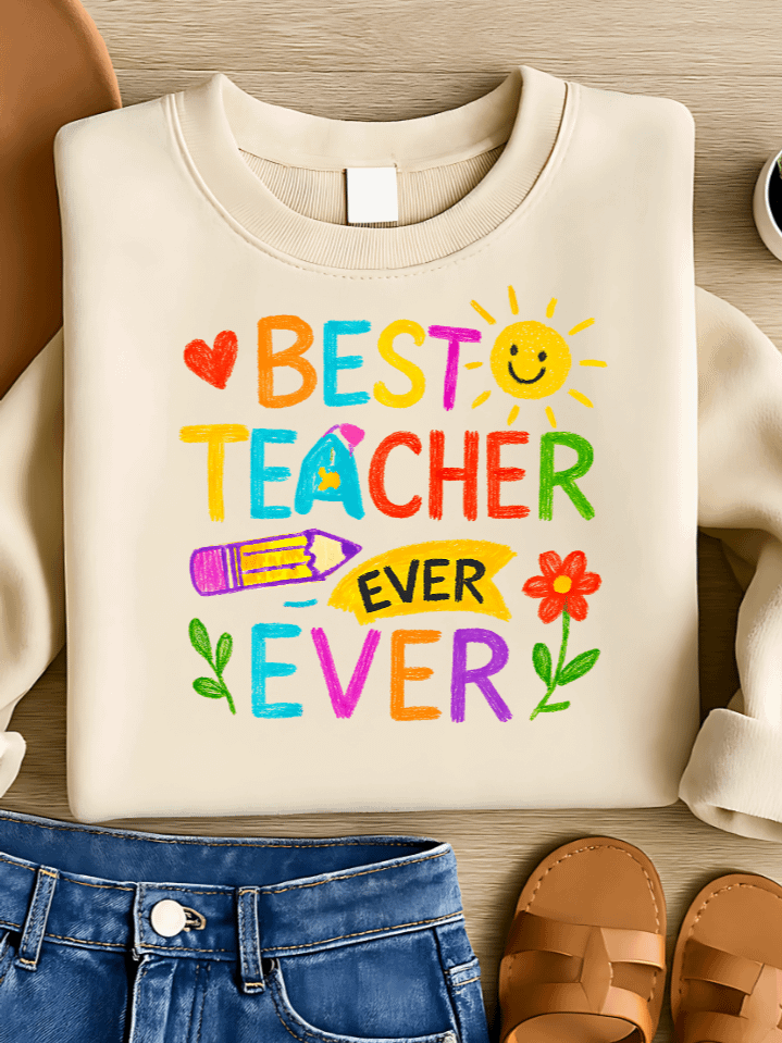 Best Teacher Ever Sublimation PNG – Cute Back to School Design with Fun Doodles & Apple Icon – Heartfelt Clipart for Appreciated Educators – 300 DPI Instant Download product image (1)