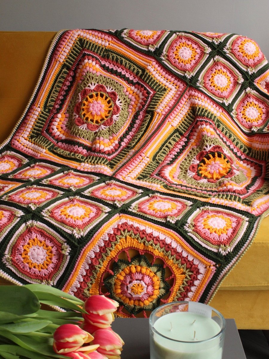 Floral Bloom Spring Crochet Blanket - Crochet Squares Blanket Pattern PDF product image (4)