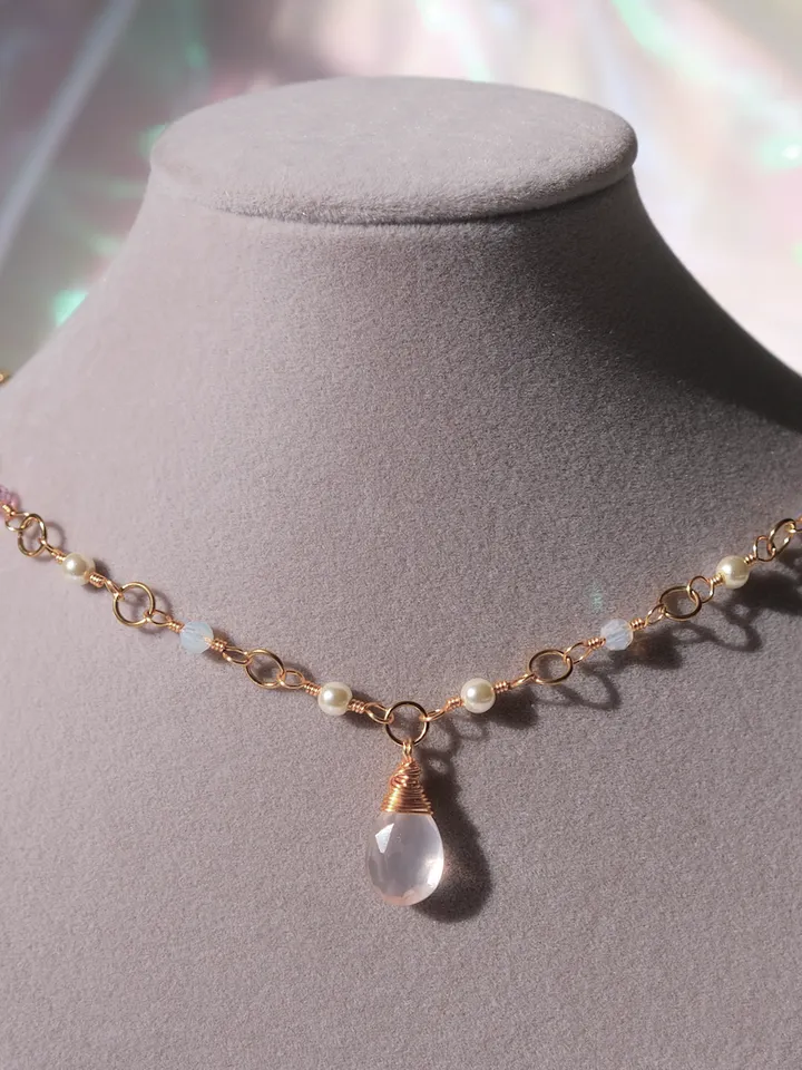 Trans pride 🏳️‍⚧️ - Rose quartz pendant necklace product image (1)