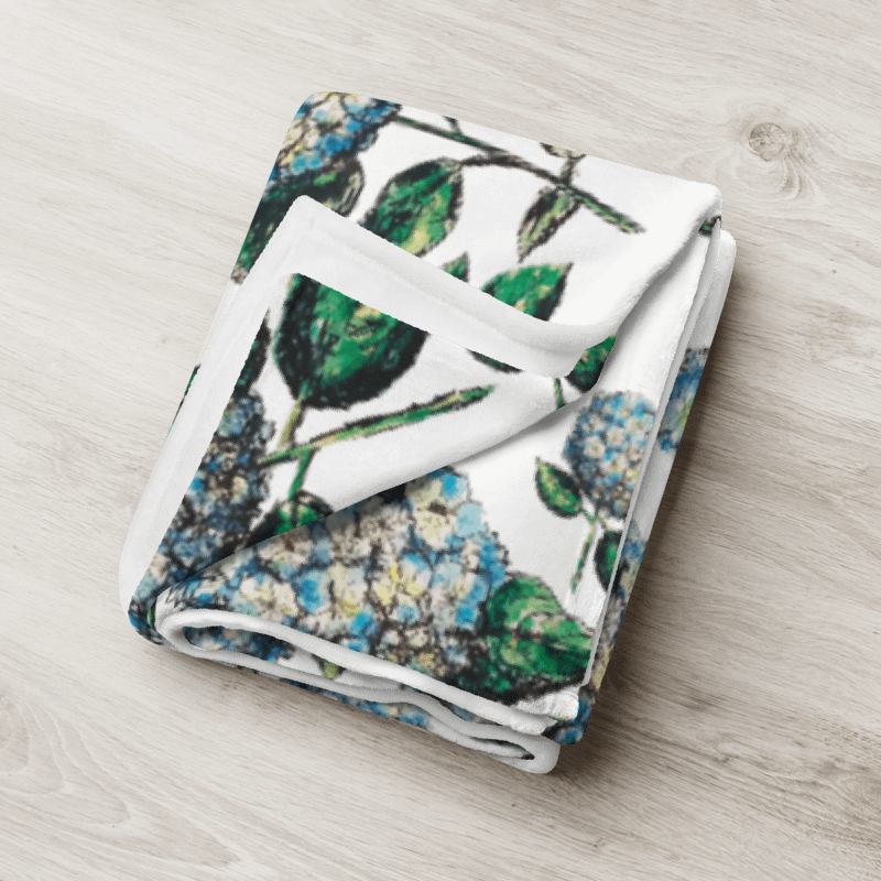Blue Hydrangeas | Coastal Floral Throw Blanket in Soft Fleece product image (8)